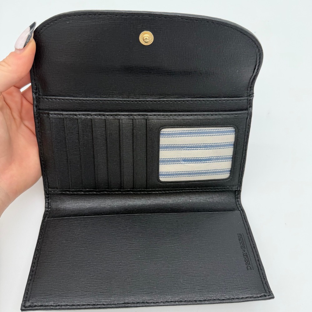 Dooney & Bourke Black Saffiano Leather Continental Clutch Flap Wallet Gold Logo - Picture 3 of 7